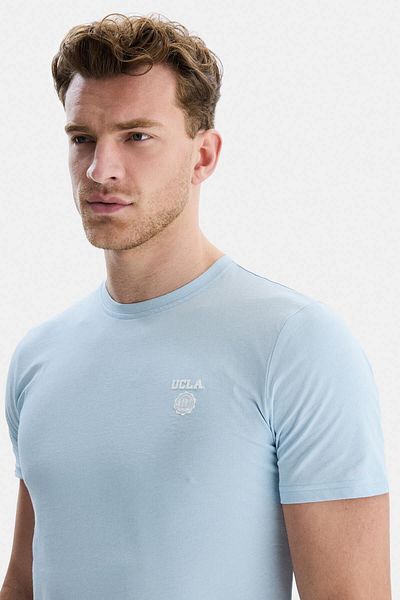 UCLA BASS Sky Blue Crew Neck Printed Standard Fit Men's T-Shirt