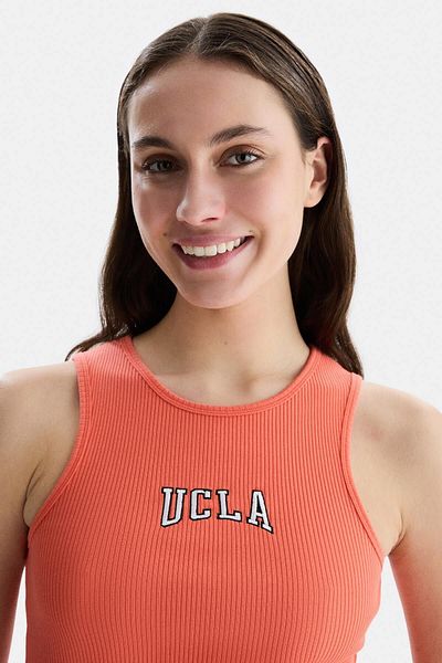 UCLA SALINAS Orange Zero Sleeve Embroidered Women's T-shirt