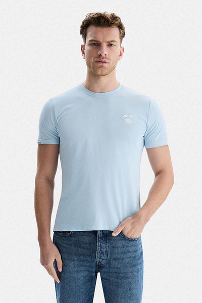 UCLA BASS Sky Blue Crew Neck Printed Standard Fit Men's T-Shirt
