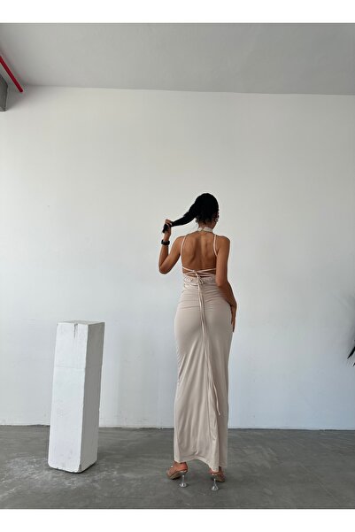 Fiori Sandy Dress - Halter Neck, Lace Detail and Drawstring