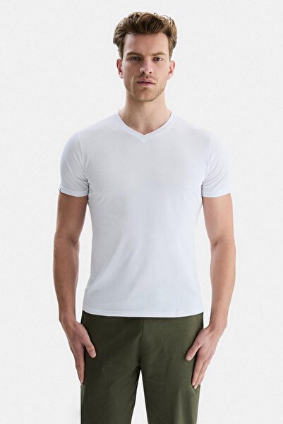 UCLA VANNESS Λευκό ανδρικό μπλουζάκι με λαιμόκοψη με λαιμόκοψη