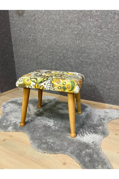 Asedia Trend Naturel Yeşil Retro Ahşap Ayak Uzatma Pufu Makyaj Koltuğu Tabure...