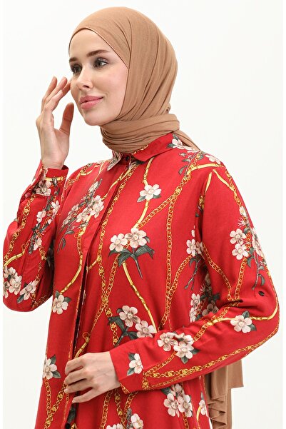 sefamerve Claret Red Viscose Patterned Shirt Tunic - 0100-03