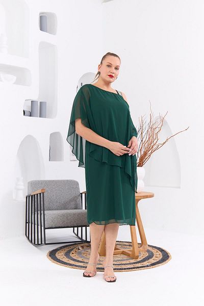 RMG Plus Size Emerald Chiffon Dress - Shoulder Stone Printed