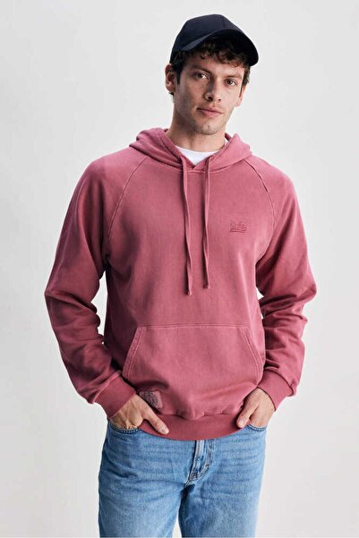 UCLA JUDE Claret Red Hooded Embroidered Standard Fit Men's Sweatshirt