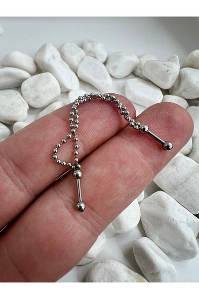Karınca Piercing Double Chain Industrial Surgical Piercing - Thin Bridge Helix Conch Tragus