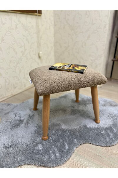Asedia Trend Naturel Teddy Kahve Ahşap Ayak Uzatma Pufu Makyaj Koltuğu Tabure...