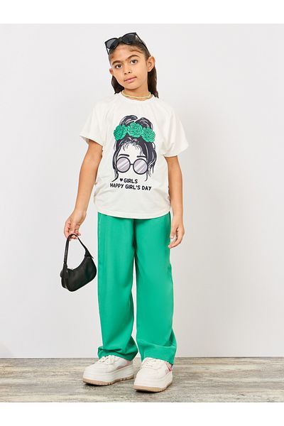 Styli Happy Girl's Day Slogan Print T-shirt and Wide Leg Pant Set