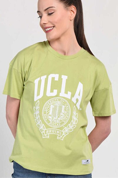 UCLA Авалон зелена велосипедна блуза с принт на врата за жени