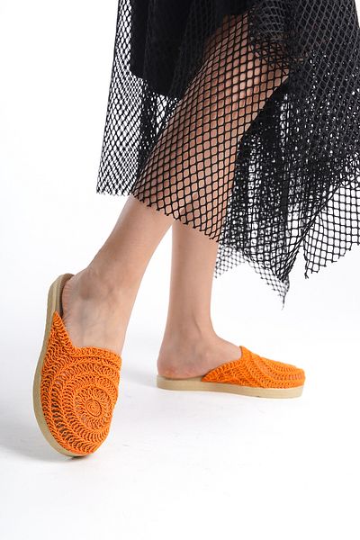 Moda Değirmeni شبشب محبوك نسائي برتقالي من الدانتيل - BG1027-122-0001