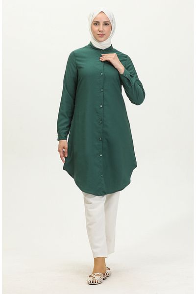 sefamerve Emerald Green Judge Collar Buttoned Tunic - 6112-07