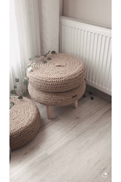 Hayal Home 42x12 Hasır Örgü Detaylı 3 Lü Hasır Puf Sehpa Takımı