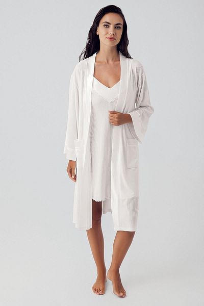 Artış Flexible Viscous Short Strap Women's Dressing Gown and Nightgown Set
