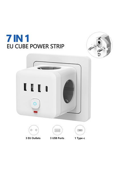 RNG 7-in-1 EU Power Strip, Power Strip Surge Protector, 3 AC Outlets 3 USB 1 Type-C, Desktop Charging...