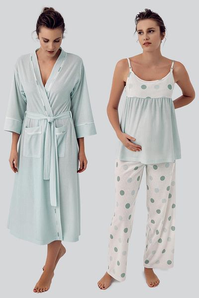 Artış Flexible Viscous Maternity Pajama Set - Polka Dot and Straps