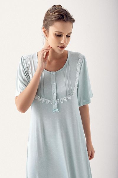 Artış Πουά με κουμπιά κοντομάνικο Lycra Viscose Nightgown 14118
