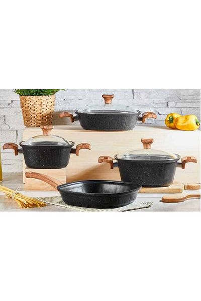 Remetta Granite Gia Square 7 Piece Cookware Set Black