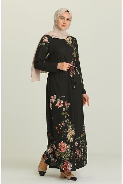 sefamerve Plus Size Print Black Dress - 4800-01