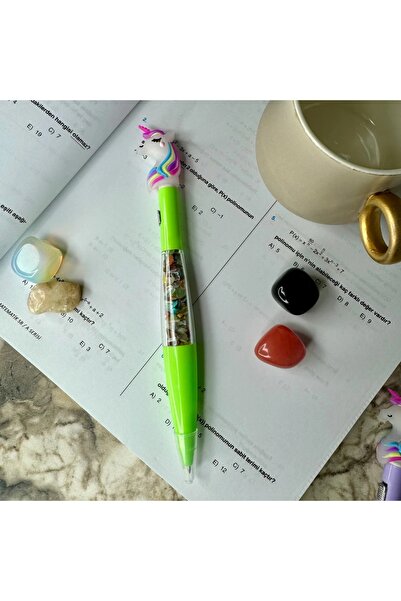 Elifsu Jewelry Işıklı Yeşil Unicorn Çakra Taşlı Doğal Taş Kalem