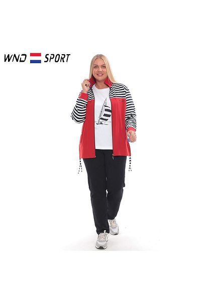 WND SPORT Stand Collar Printed Striped Side Slits Classic Leg 3-Piece Wnd Women's Large Size Tracksuit Set