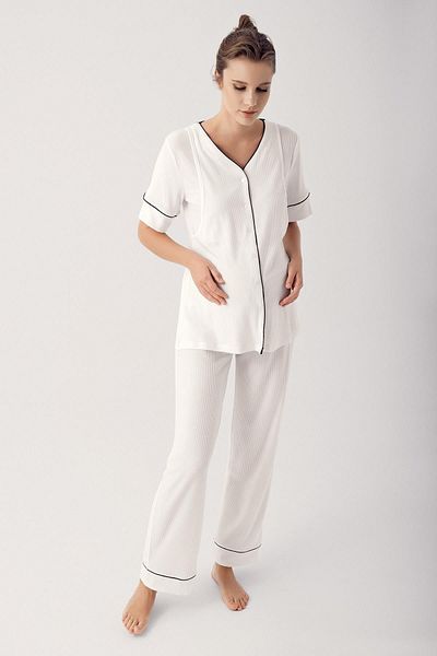 Artış Flexible Viscous Short Sleeve Maternity Pajamas Set - Buttoned 14209