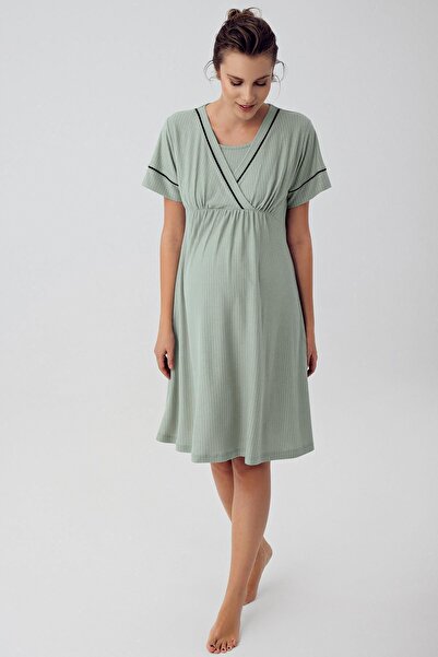 Artış Flexible Viscous Short Sleeve Maternity Nightgown