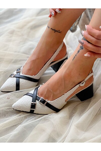 irmona قماش توفيت أبيض - صندل بكعب مدبب وإبزيم أسود