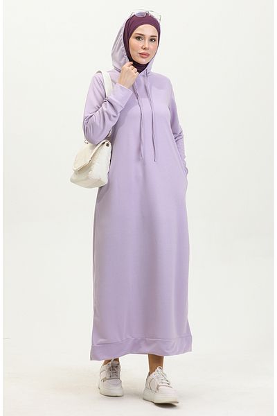 sefamerve Light Lilac Hooded Sports Dress - 0190-18, Two Thread