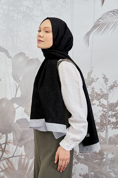 ARMANDA New Trend Colorful Chain Monogram Shawl - Black-Grey Hijab Scarf