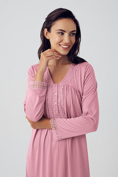 Artış Stretchy Viscous Nightgown - Long Sleeve and Button