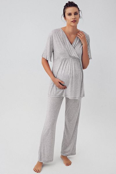 Artış Short Sleeve Stretchy Lycra Viscous Maternity Pajamas Set