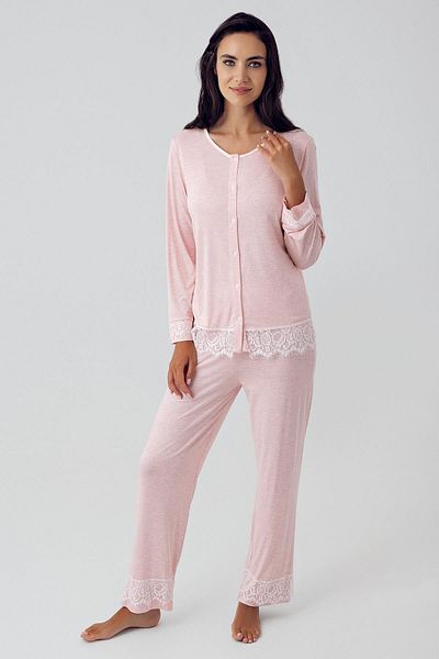 Artış Flexible Viscous Long Sleeve Pajamas and Dressing Gown Set - Buttoned and Lace
