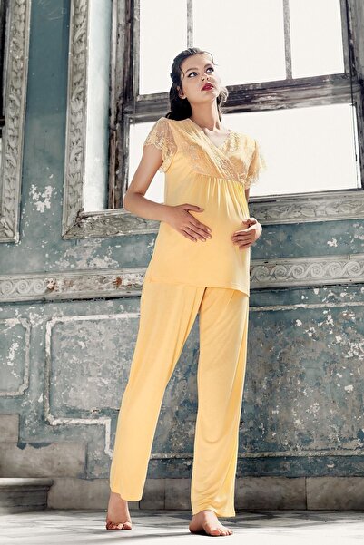 Artış Flexible Viscous Women's Maternity Pajama Set - Short Sleeve 13208