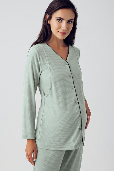 Artış Flexible Viscous Maternity Pajamas Set - Long Sleeve and Buttoned
