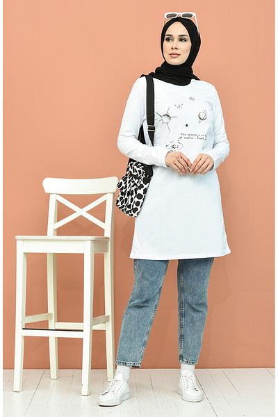 sefamerve White Printed Tunic - 6025-03