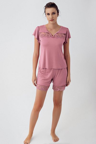 Artış With Flexible Viscous Shorts - Lace Short Sleeve Pajama Set