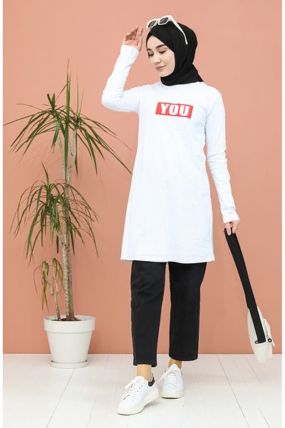 sefamerve White Printed Tunic 6019-03