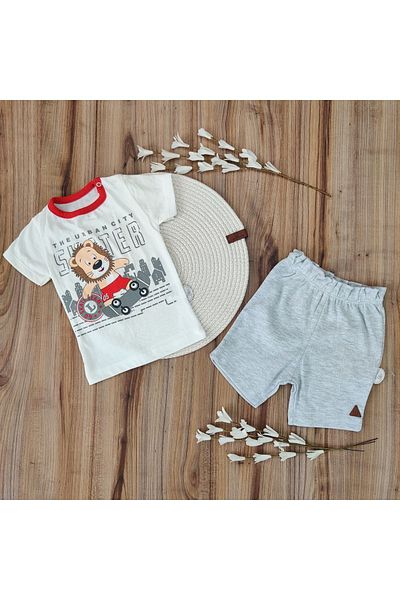 Bebella Gray 2-Piece Set for Baby Boy Girl - Short Sleeve Summer Printed Gift Top and Bottom Set 6-18 Months