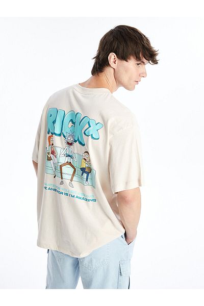 LC Waikiki Ανδρικό χτενισμένο βαμβακερό μπλουζάκι Rick and Morty Printed Crew Neck - Κοντό μανίκι