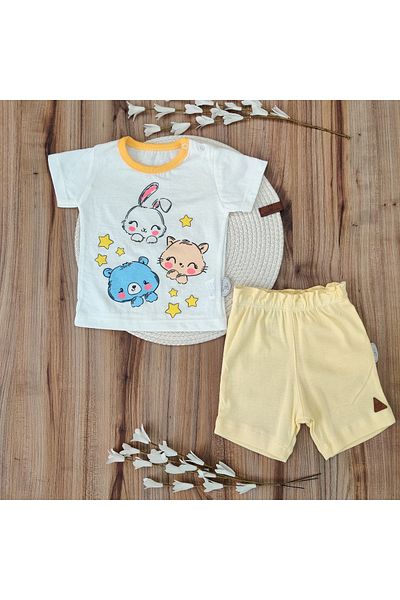 Bebella 2-Piece Baby Boy Girl Set - Yellow, Short Sleeve, Summer Print, Gift Top and Bottom Set 6-18 Months