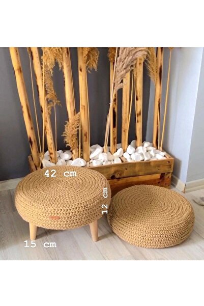 Hayal Home Hasır Örgü Ip Sarım Ikili Puf Sehpa Takımı [42*12]