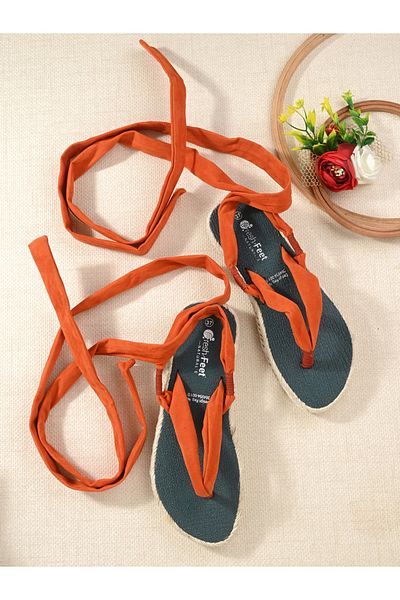 Fresh Feet By Styli V Strap Ankle Tie Up Flat Sandals
