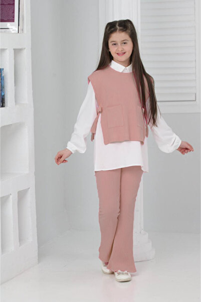 Asortix Devojčin set od Pamuk Rebrasta pletenina trodelni - košulja, pantalon...