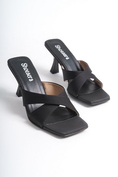 Shoesers Rochie de seara din satin cu design special - papuci cu toc cu bretele incrucisate
