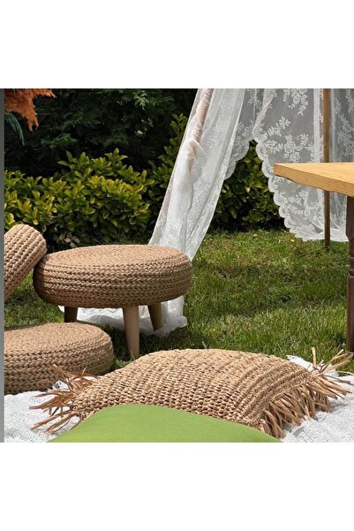 Hayal Home Hasır Örgü Detaylı Puf Sehpa Takımı(42x12)