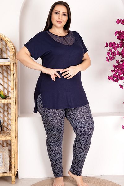Jenny Daphne Plus Size Lace Detailed Viscose Pajamas Set - Short Sleeve, Long 10973