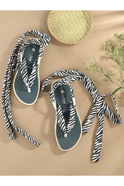 Fresh Feet By Styli Striped V Strap Ankle Tie Up Flat Sandals