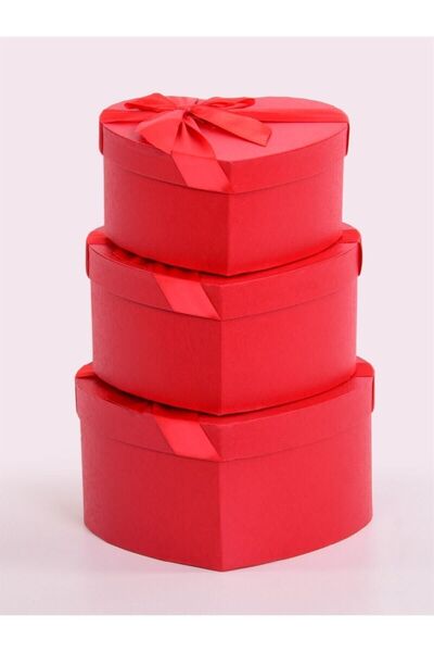 Almi Süslemeleri J37-42 Yakut 3'lü Kırmızı Kalpli Kutu 8279