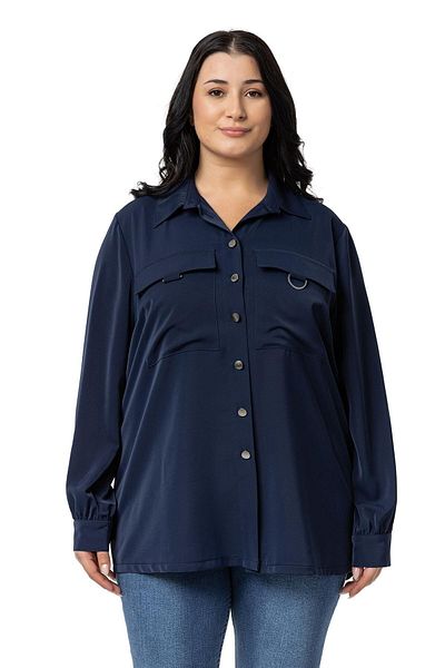 DISENTIS MODEST Cămașă bleumarin - Marime Plus, Detaliu Cataramă D, Buzunar și Manșetă