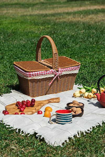 SepetçiBaba Adel - Piknik Sepeti Plastik Hasır Görünümlü Kahverengi- 52898